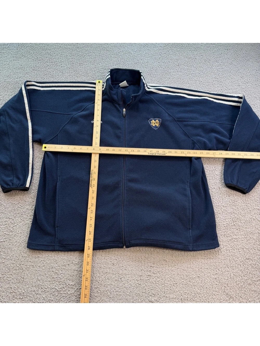 Adidas Notre Dame Fighting Irish ClimaWarm Fleece Zip Jacket XL Navy 3 Stripe
